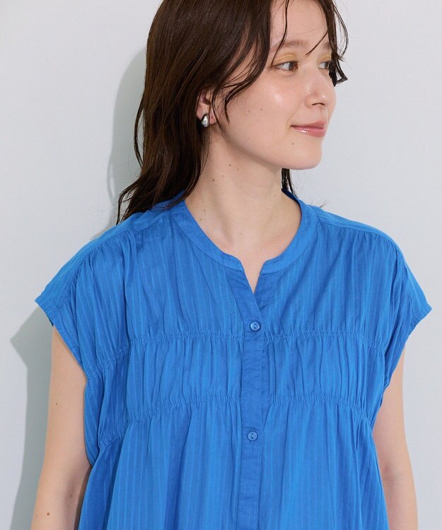 Green Parks フレンチスリーブシャーリングワンピース Blue