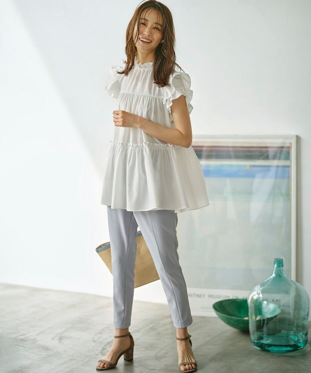 組曲 【WEB限定】ナイロンレーヨン チュニック ブラウス アイボリー系