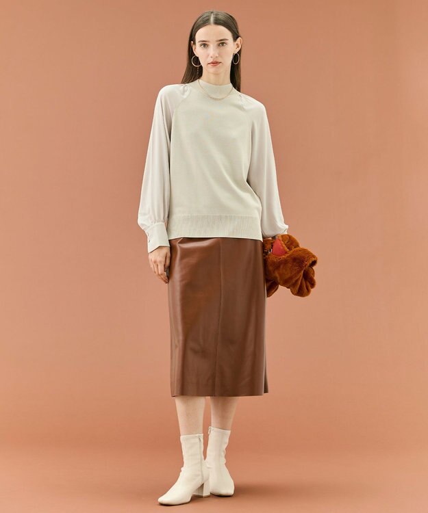 BEIGE， 【WEB限定・洗える】LECERF / 異素材ドッキングストレッチニット Greige