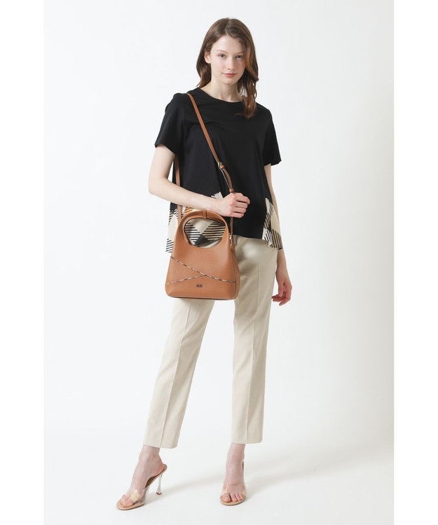 DAKS レザー×チェック柄 2WAYハンドバッグ ブラウン