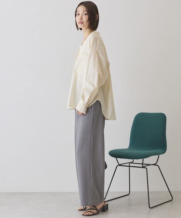 AMERICAN HOLIC 【イージーケア】ストライプVネックシャツ Yellow