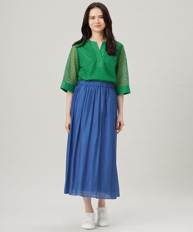 自由区 【洗える】エアリー スカート ブルー