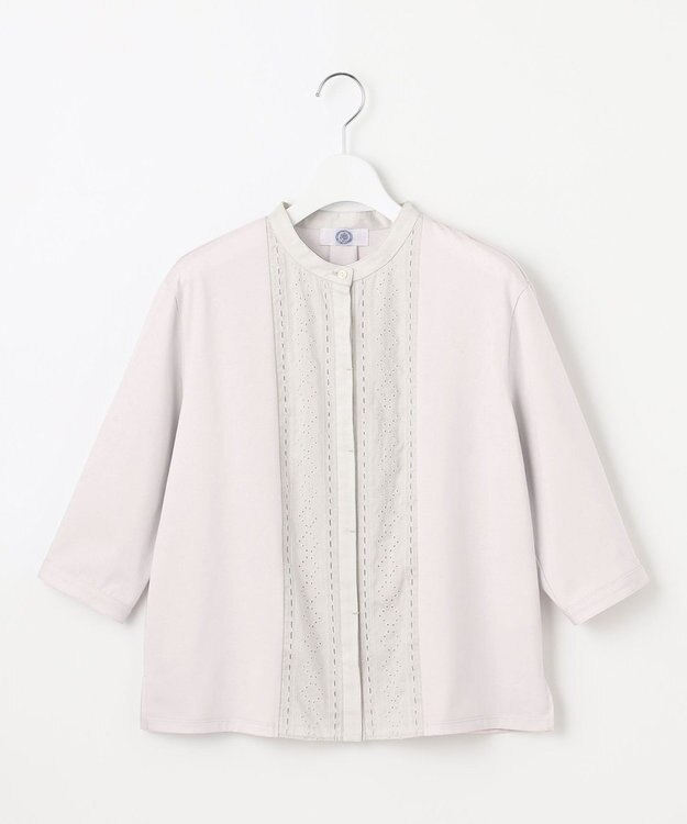 J.PRESS LADIES L 【洗える】エンブロシャツジャージー ブラウスライク カットソー グレージュ系