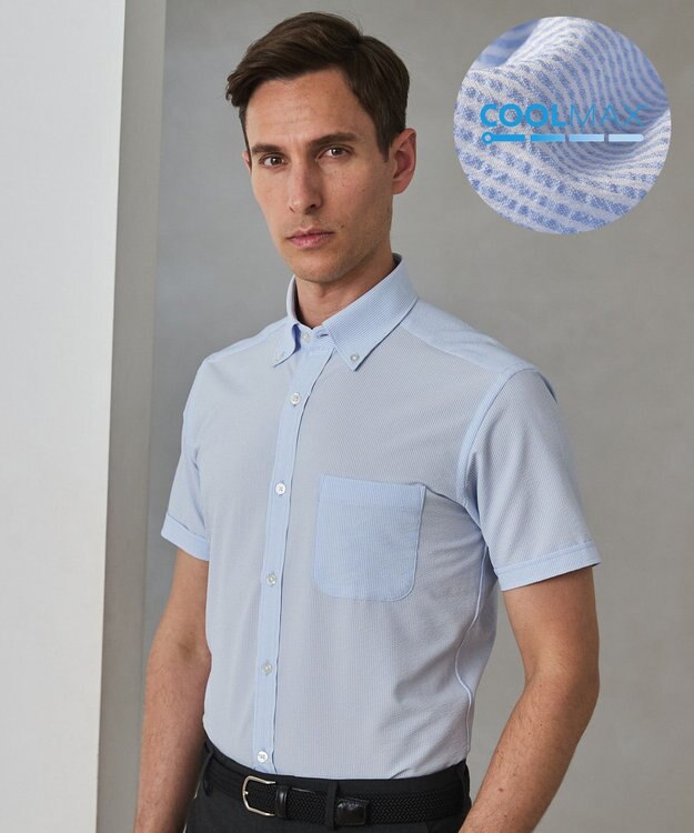 GOTAIRIKU とにかく涼しい/酷暑対応【吸水速乾】クールマックスサッカーシャツ（25/26年モデル） サックスブルー×白