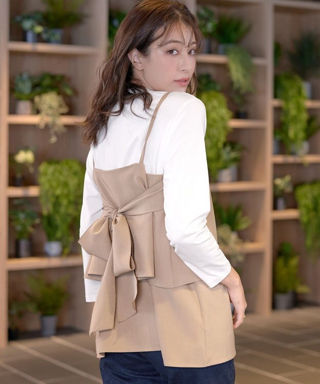 Tiaclasse 【洗える】リボンキャミドッキングカットソートップス ベージュ