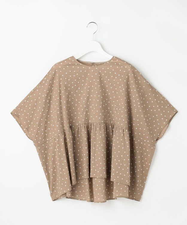 自由区 L 【17号サイズまで展開・WEB限定】コットンサッカープリント ブラウス ベージュ×オフ