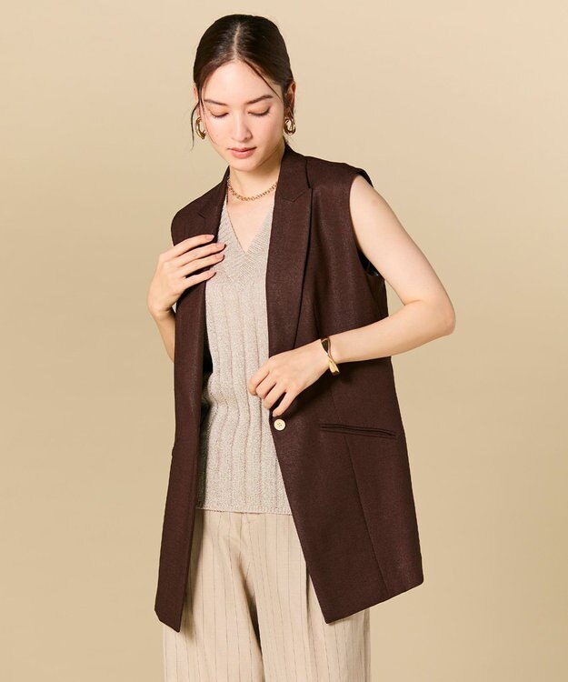 BEIGE， CAROLE / リネンライクノースリーブジレジャケット Bordeaux