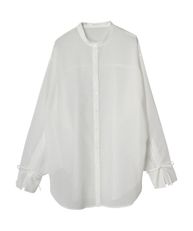 Green Parks シアーチェック袖ドロストシャツチュニック Off White