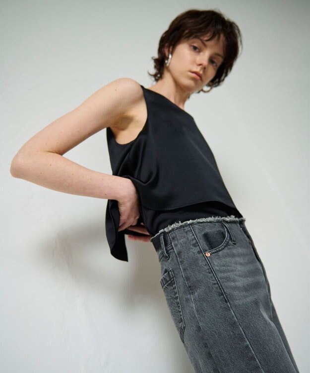 GRACE CONTINENTAL ベルトレスデニムパンツ ブラック