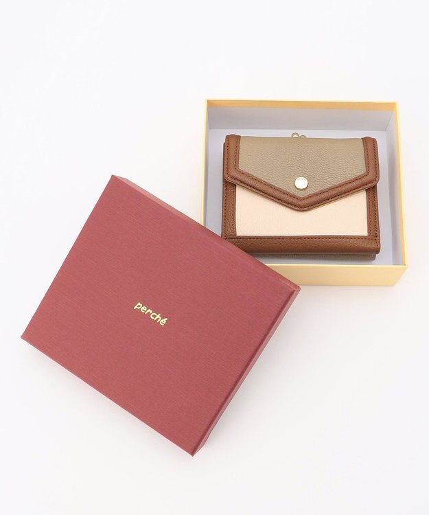 UNBILLION ペルケ perche トリミング配色外ガマ二つ折り財布 ミックスオーク