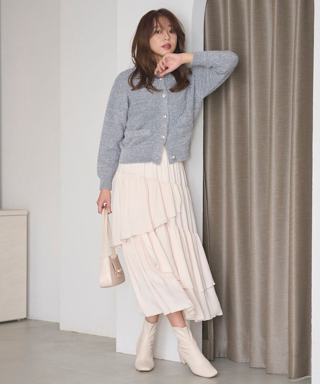 Feroux 【洗える】ランダムティアードスカート アイボリー系