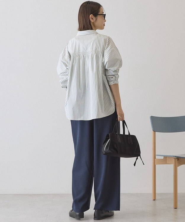 AMERICAN HOLIC 【イージーケア】バックギャザースキッパーシャツ Stripe Ivory