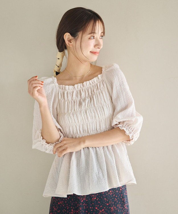 #Newans 2WAYシャーリングペプラムブラウス オフ