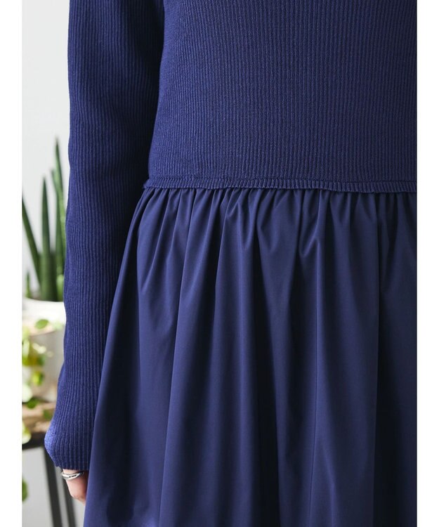 Green Parks AnriettMusee  リブニットドッキングワンピース Navy