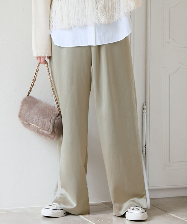 SLOW/一部店舗限定】ブライトサテン ライン パンツ / 23区 S