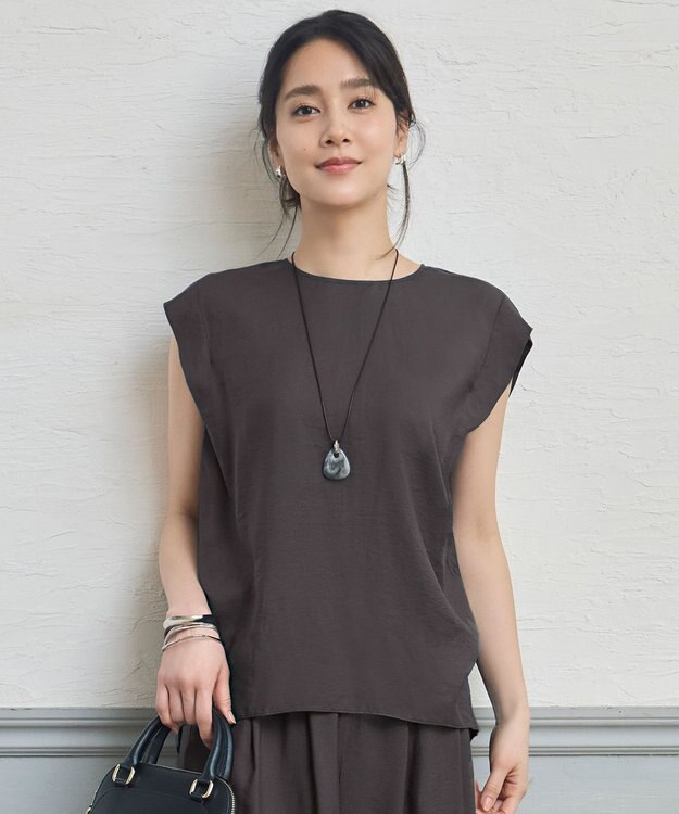 自由区 S 【セットアップ対応・接触冷感・UVケア・洗える】エアリーツイルノースリーブ ブラウス バーント