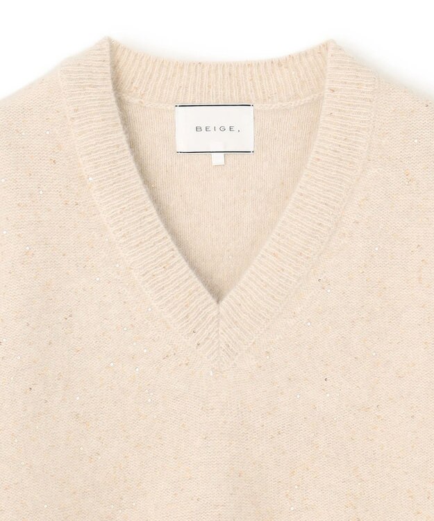 BEIGE， AMARILLO / スパンコールフォックスVネックニット Taupe