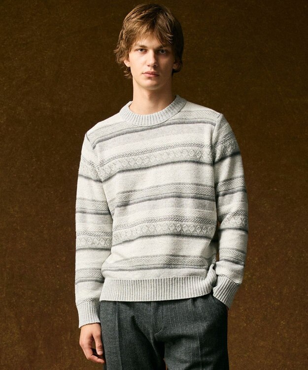 JOSEPH ABBOUD 【インポート素材/軽量】ベビーアルパカ ジャカード セーター ライトグレー系7