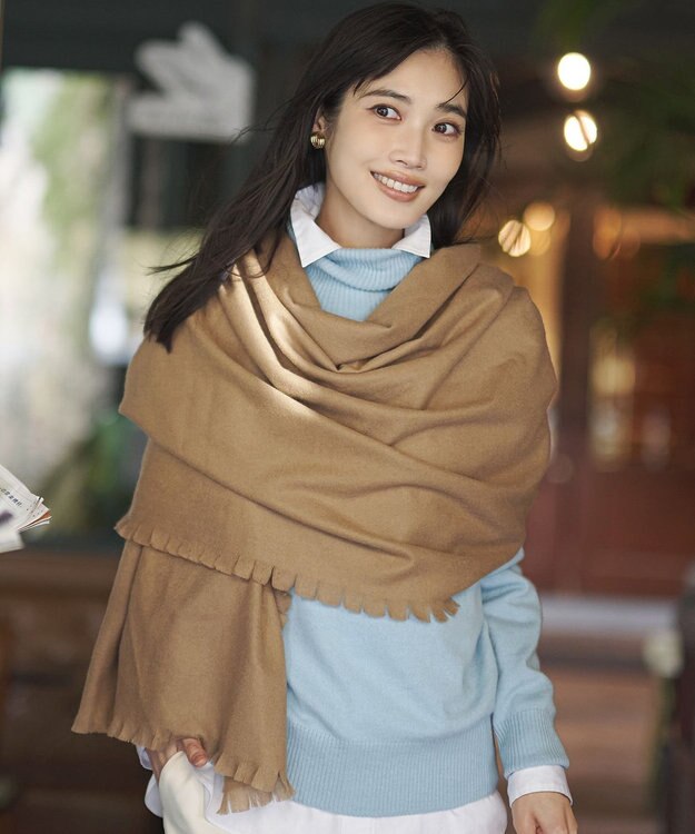 23区 ピュアカシミヤ フリンジ ストール キャメル系