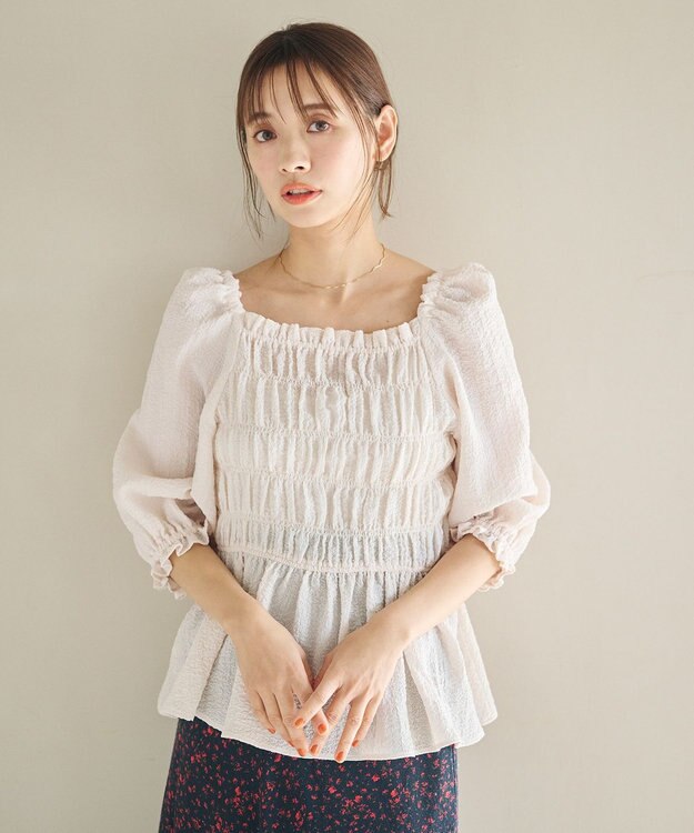 #Newans 2WAYシャーリングペプラムブラウス オフ