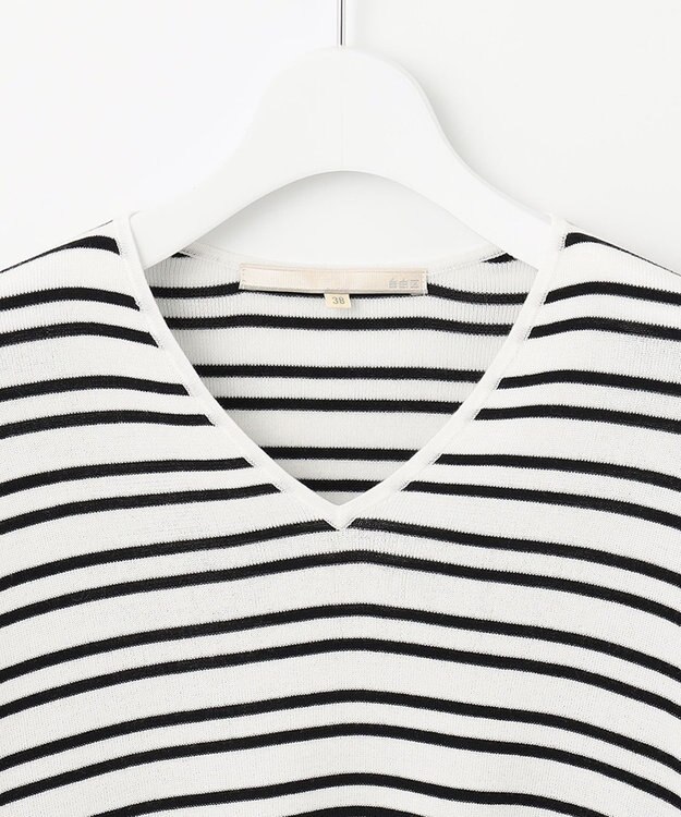 自由区 【XSサイズ～/洗える/セット着用可】ドライコットンハイゲージVネック ニット ホワイト系1