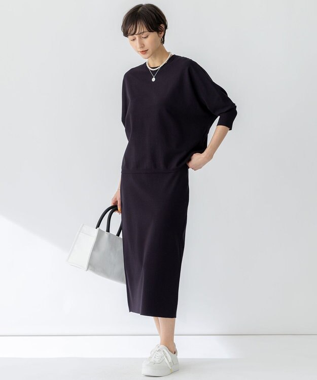 23区 【洗える】コンフォートストレッチ ドルマンスリーブ ニット ネイビー系