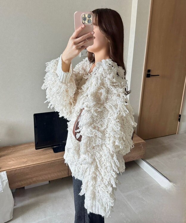 Green Parks フリンジニットカーディガン Off White