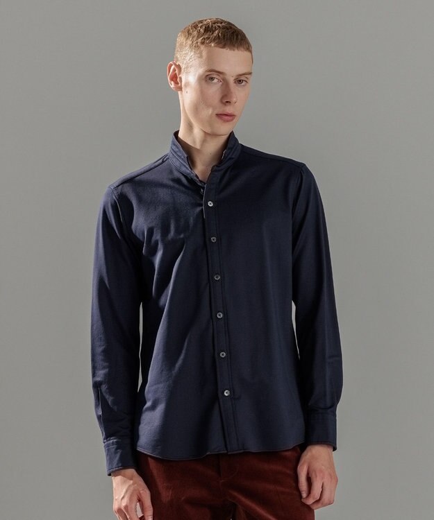 JOSEPH HOMME ツイルネルジャージー　ウイングカラーシャツ ネイビー系