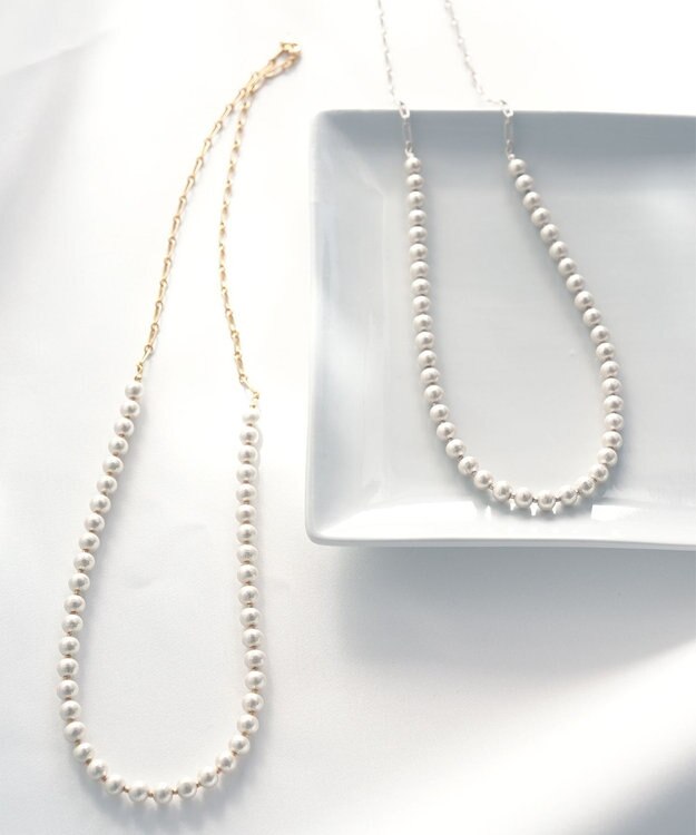 Pisceans コットンパール&フィガロチェーンネックレス マットゴールド