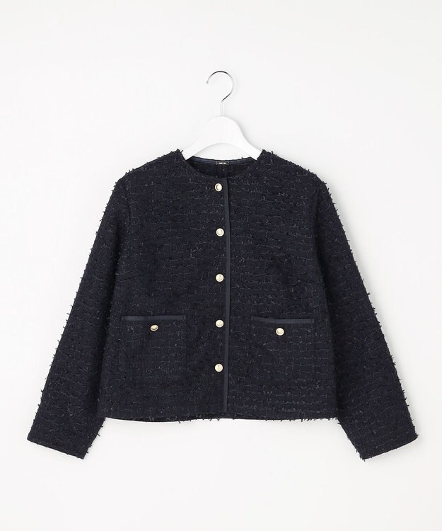 ANY SIS L リボンヤーンライトツイード ジャケット ネイビー