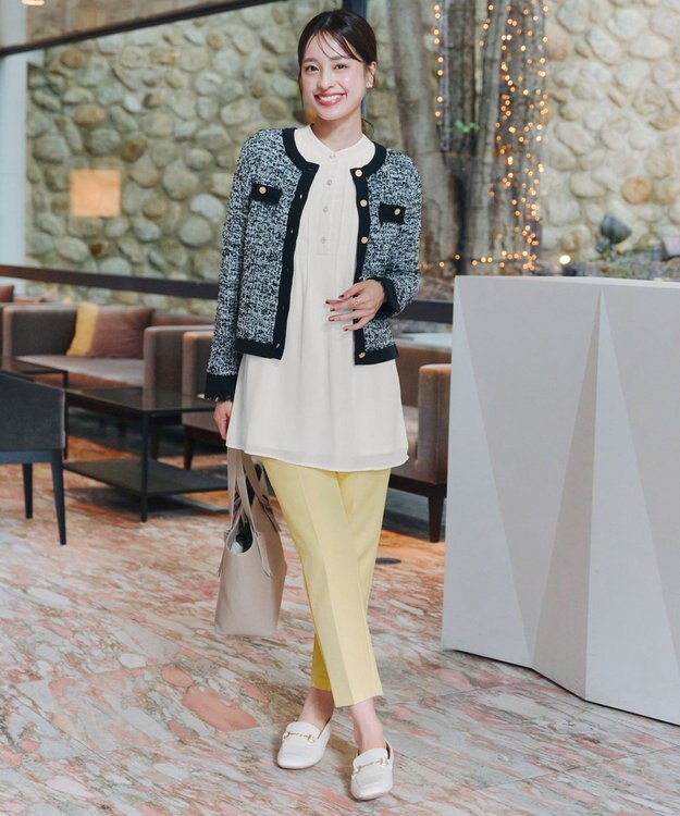 Tiaclasse 【洗える】ツイードニットカーディガン グレー