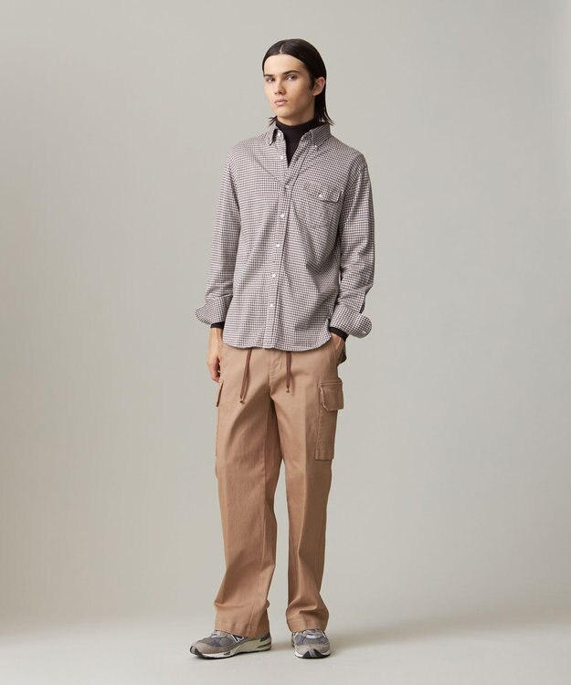 J.PRESS MEN 【KING SIZE】ギンガムチェック コットンネルジャージシャツ ブラウン系3