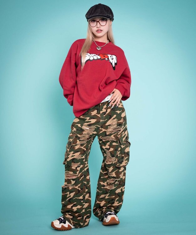 WEGO 【ユニセックス着用ITEM/MLサイズ展開】ハートモチーフプルオーバー レッド