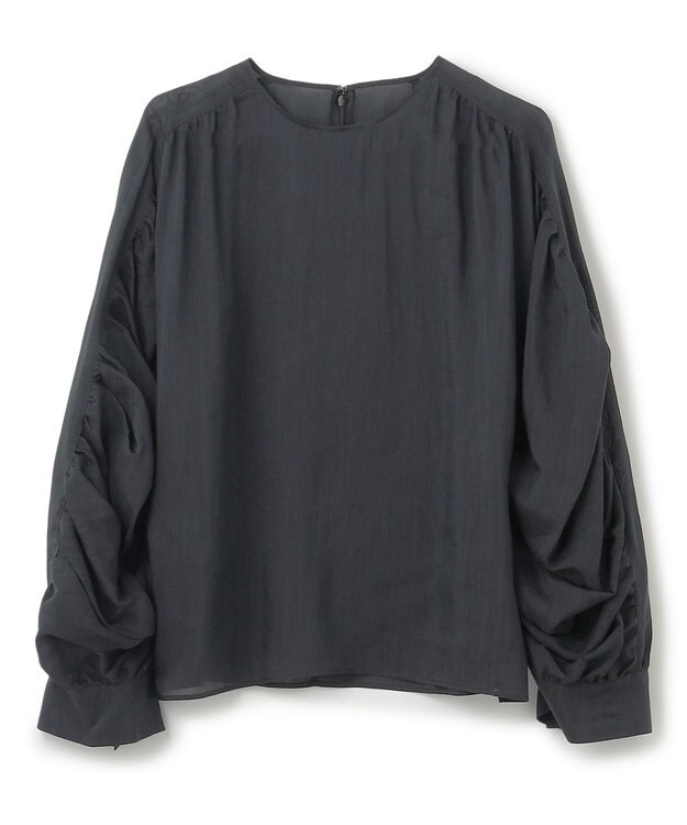 BEIGE， 【洗える】PAULINE / タックギャザーリネンボリュームブラウス Black