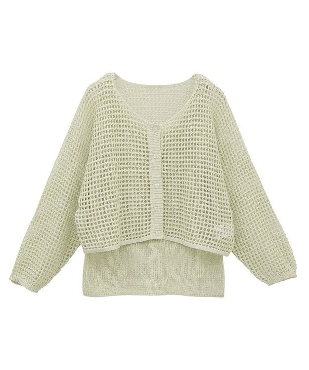 earth music&ecology ＳＥＴ２点メッシュニットカーディガン＋ビスチェ Light Green