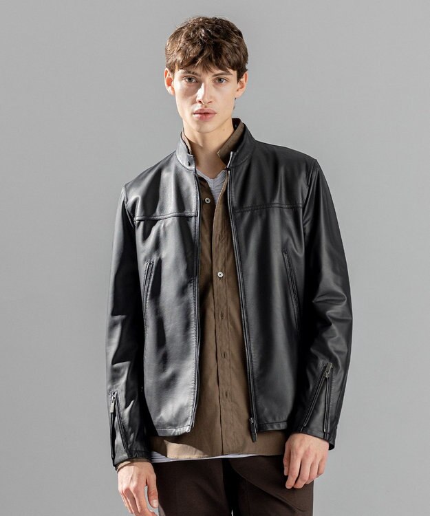 JOSEPH HOMME ライトラムナッパレザー　シングルライダース ブラック系