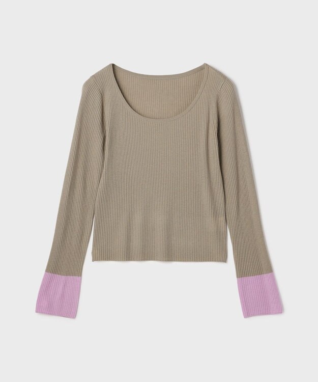 GRACE CONTINENTAL バイカラーリブニットトップ カーキ