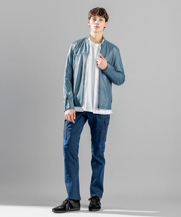 JOSEPH HOMME ライトラムナッパレザー　シングルライダース ダルブルー系