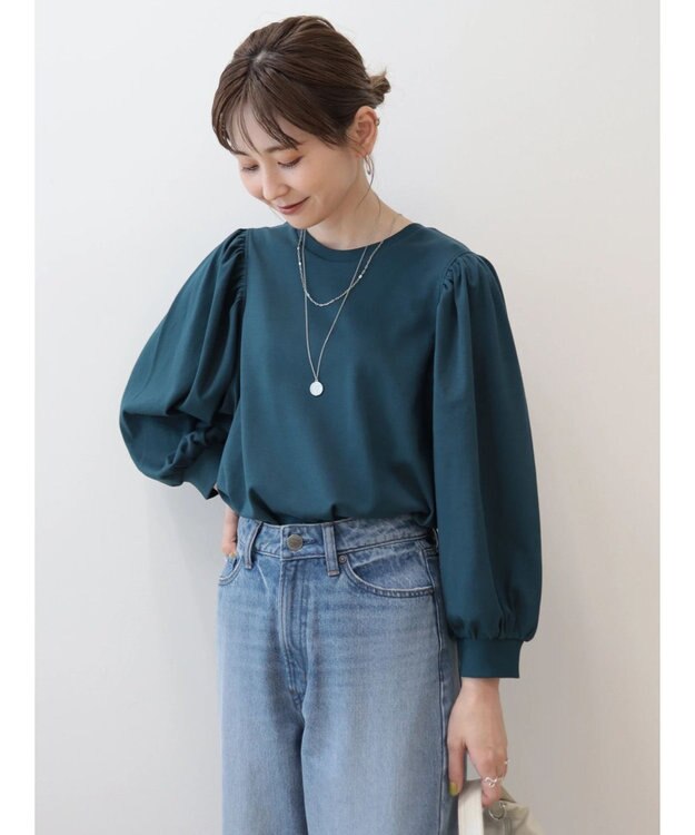 AMERICAN HOLIC ドルマンギャザー７分袖カットプルオーバー Blue Green