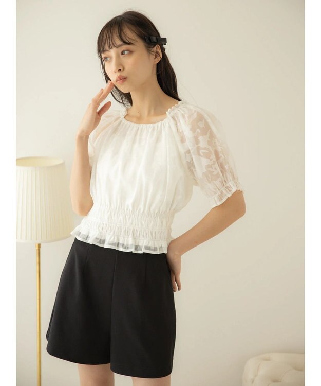 earth music&ecology 衿付きフラワーブラウス Off White