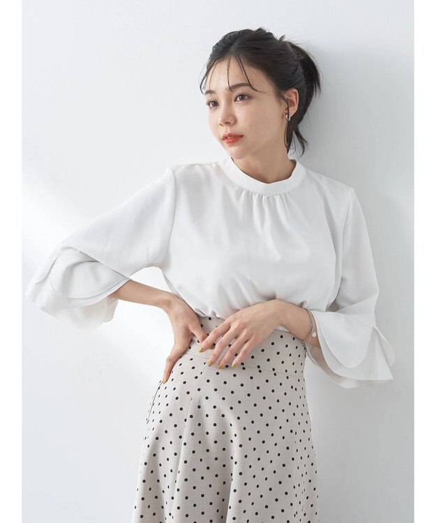 earth music&ecology ラッフル７分袖ブラウス Off White