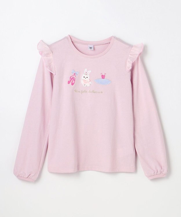 ANY KIDS おけいこモチーフ刺繍入り 長袖Tシャツ ラベンダー（うさぎ×バレエ）