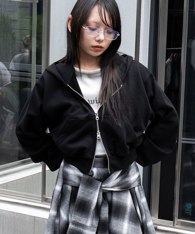 WEGO ショートZIPパーカー ブラック