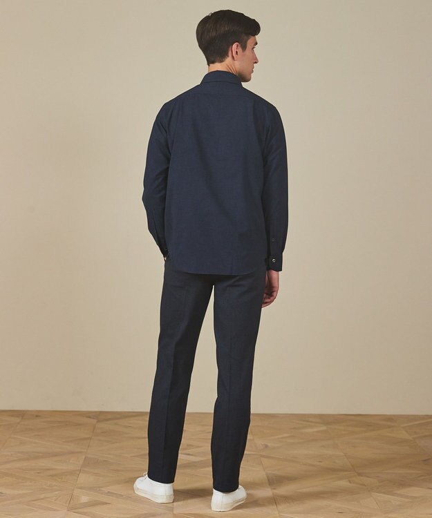 GOTAIRIKU 【シワになりにくい/ストレッチ/洗える】ウールライク シャツ_カッタウェイカラー ネイビー系