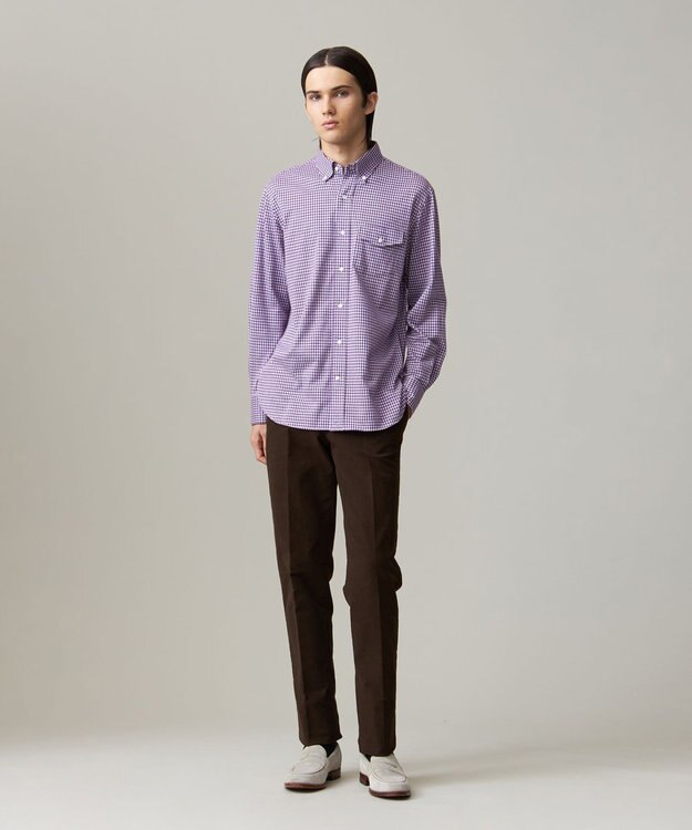 J.PRESS MEN 【KING SIZE】ギンガムチェック コットンネルジャージシャツ パープル系3