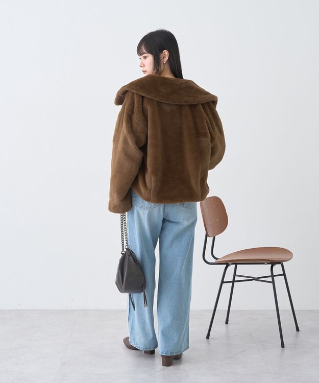 earth music&ecology ファーショートブルゾン Brown