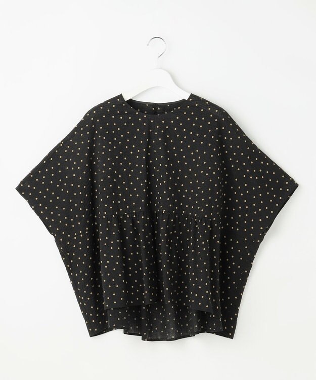 自由区 L 【17号サイズまで展開・WEB限定】コットンサッカープリント ブラウス ブラック×ブラウン