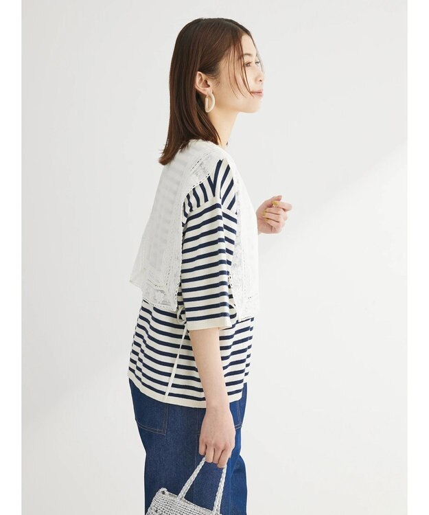 Green Parks 洗える　ニットＴシャツ Border Navy