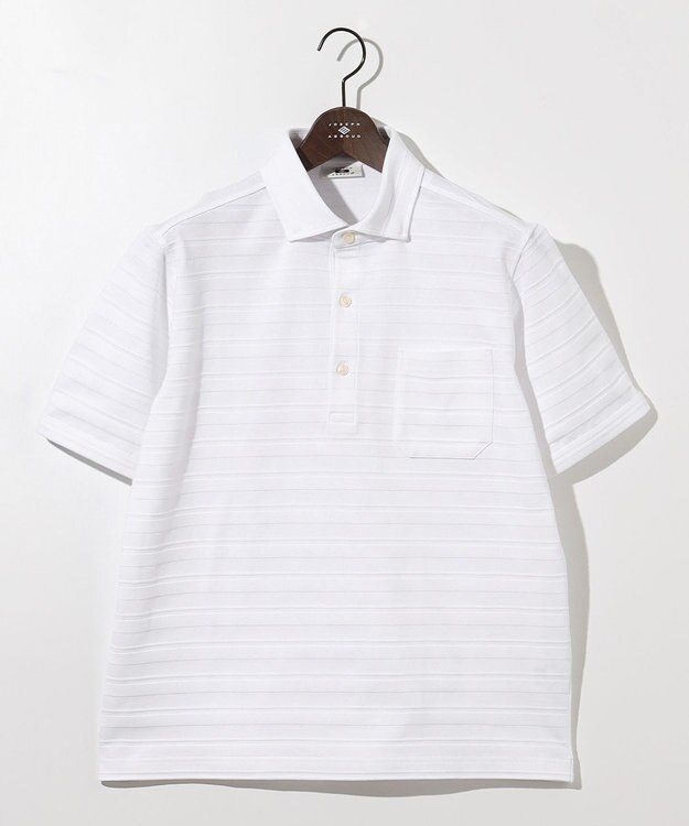 JOSEPH ABBOUD クールビズ【オーガニックコットン使用・日本素材】リンクスボーダー ポロシャツ ホワイト系