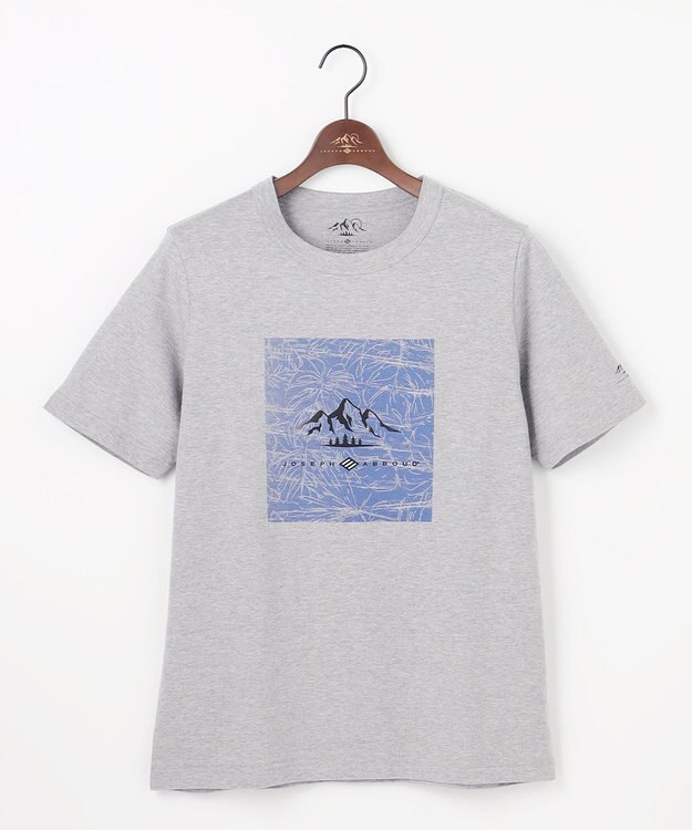 JOSEPH ABBOUD MOUNTAIN 【ゆったり】プレーティング天竺 リーフプリントアウトドア Tシャツ ライトグレー系